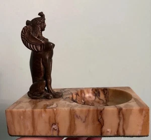 Vintage Bronze ?Egyptian Sphinx Figure Marble Dish - Picture 1 of 11
