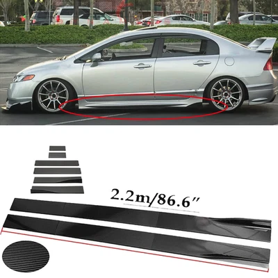 Carbon Fiber 86.6inch Side Skirt Extensions Rocker Panel For Honda Civic - Image 1 of 4