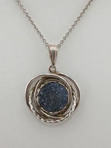 925 STERLING SILVER 16" dainty chain genuine blue druzy pendant necklace - Picture 1 of 7