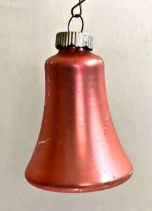 Vtg MCM Christmas Ornament Shiny Brite Frosted Pink Glass Bell Made In USA 1950s - Picture 1 of 10