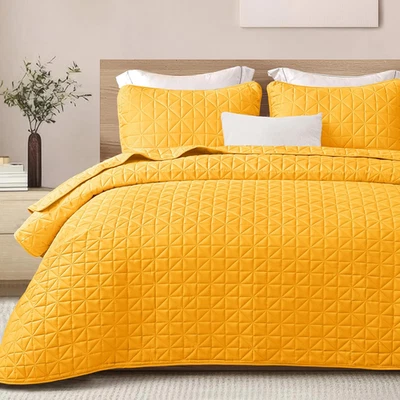 Juego de cama edredones tamaño king con patrón de rejilla cosida, ligero verano grito Foto 1 de 4