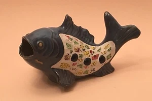 Decorative Earthenware Blue Koi Fish Figurine / Hand Crafted w/ Decorative Tiles - Picture 1 of 7