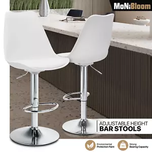 2 Pcs White Plastic Bar Stool Adjustable Counter Height Chair w/Pu Leather Pad - Picture 1 of 12