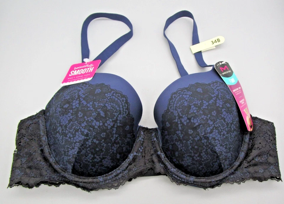 MAIDENFORM 34B DM7549 Navy & Black Lace One Fabulous Fit 2.0 Full Coverage Bra