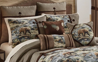 Croscill KODIAK Bear Rustic Cabin Queen COMFORTER SET Pillows EURO 9PCS - Image 1 of 4