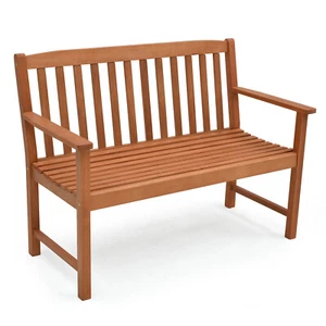 Outdoor 2-Person Garden Wood Bench with Backrest Armrests for Yard Porch - Picture 1 of 8