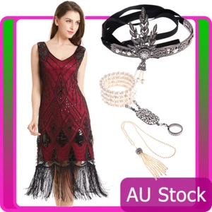 Deluxe Ladies 20s 1920s Roaring Flapper Costume Sequin Gatsby 20's Fancy Dress - Picture 1 of 12