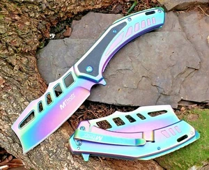 Satin Gold Black Rainbow Pocket Knife All Metal Cleaver Frame Lock EDC - Picture 1 of 12