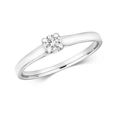Real Diamond Solitaire Ring 9ct White Gold Engagement 0.15ctw Size J - Q - Image 1 of 4