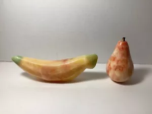 Birne & Banane Alabaster Stein Briefbeschwerer Geschenk Küche Dekor Vintage - Bild 1 von 9