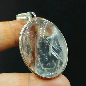 925 Sterling Silber Natürlicher Riss Kristall Oval Edelstein Anhänger - Bild 1 von 5