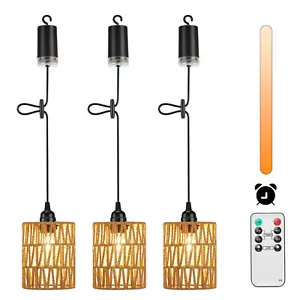 3er Boho Hängelampe mit Batterie Pendelleuchte Rattan LED Hängeleuchte Dimmbar - Bild 1 von 9