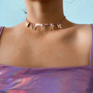 NEW HIP HOP PUNK BUTTERFLY SHORT CHUNKY GOLD TONE SHORT CHOKER NECKLACE UK STOCK - Picture 1 of 8