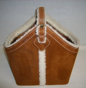 Bath & Body Works Lined Bucket Tote Brown Faux Suede Sherpa Trim 12x12x8" - Picture 1 of 13