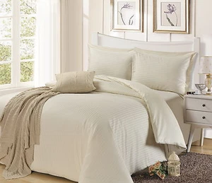 1200 TC Egyptian Cotton Duvet Cover Set Dual Self-Stripe/Plain Sateen design 5 c - Picture 1 of 32