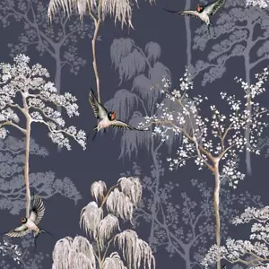 Arthouse Japanese Garden Blue Floral Bird Design Paste The Paper Wallpaper - Picture 1 of 8