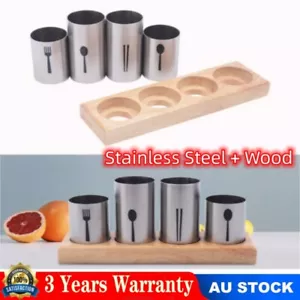Utensil Drying Storage Chopsticks Spoon Cutlery Drainer Holder w/ Wooden Base - Picture 1 of 9