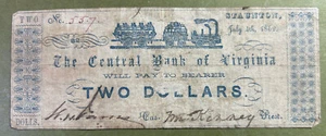 Confederate Central Bank of Virginia $2 Note, 1862 - Picture 1 of 2