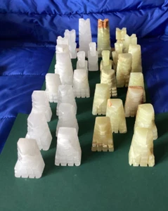 Set of 30 Hand Carved Quartz Chess Pieces in Hand Made Wooden Box - Picture 1 of 24