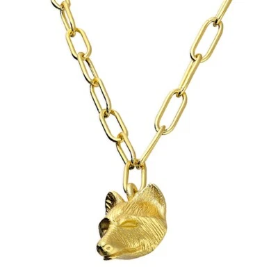 Yellow Gold Fox Head Necklace On Solid Sterling Silver 41cm / 16" 925 Hallmark - Image 1 of 2