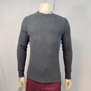 GAP Solid Gray Crew Neck Waffle Shirt SMALL Cotton Blend Long Slv Shirt Top USED - Picture 1 of 6