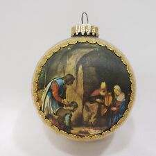 VTG Christmas Ball Ornament Glass Gold Glitter Nativity Scene Jesus West Germany