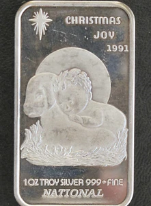 1991 National Mint Christmas Joy Silver Art Bar NA-130 P2300 - Picture 1 of 4