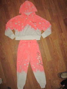 Girls JUSTICE 2 piece velour hooded sweatshirt & jogger pants M Md Med 10 - Picture 1 of 1