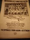 Sa18 Ephemera 1978 Folded Advert The Spittballs Beserkley United