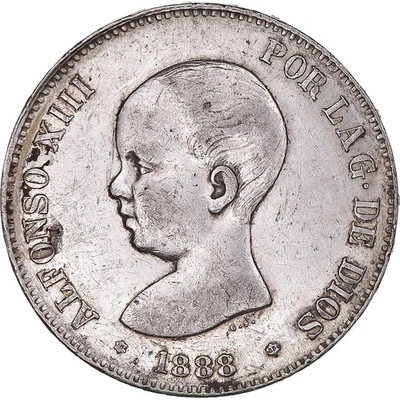 [#1044524] Coin, Spain, Alfonso XIII, 5 Pesetas, 1888, Madrid, AU(50-53), Silver - Image 1 of 2