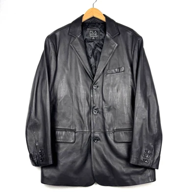 Jos A Bank Men's XL Soft Black Leather Button Notch Lapel Coat Jacket - Image 1 of 4