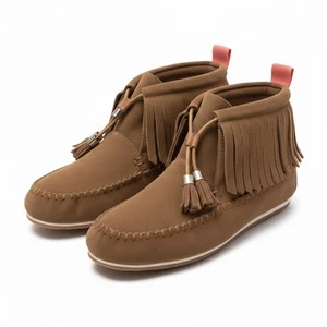 Call It Spring Suede Fringe Moccasin Boots w/ Tassels & Pink Grosgrain Tab - Picture 1 of 13