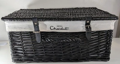 Hotel Chocolat Large Black Wicker Hamper Basket Gifts Christmas Picnic Wedding - Image 1 of 4