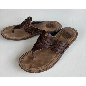 UGG Australia Jenaya 1007561 Brown Leather Sandals Womens 6 Woven Open Toe Thong - Picture 1 of 9