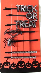 Piper K Halloween truco o trato araña murciélago alfileres de pelo pedrería conjunto brillante - Imagen 1 de 3