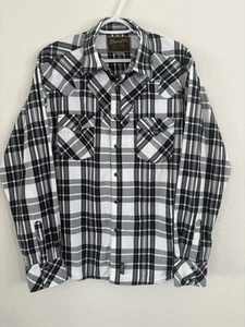 Wrangler Retro Shirt Men Large Black/white Plaid Pearl Snap Western Cowboy Rodeo - Picture 1 of 9