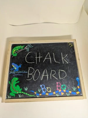 Used Children's Chalkboard/Whiteboard Framed box w/chalk & eraser Rope handle  - Image 1 of 4