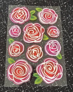 Ramo floral de rosas rojas cuadradas para artesanos 10 piezas pegatinas brillantes emergentes - Imagen 1 de 3