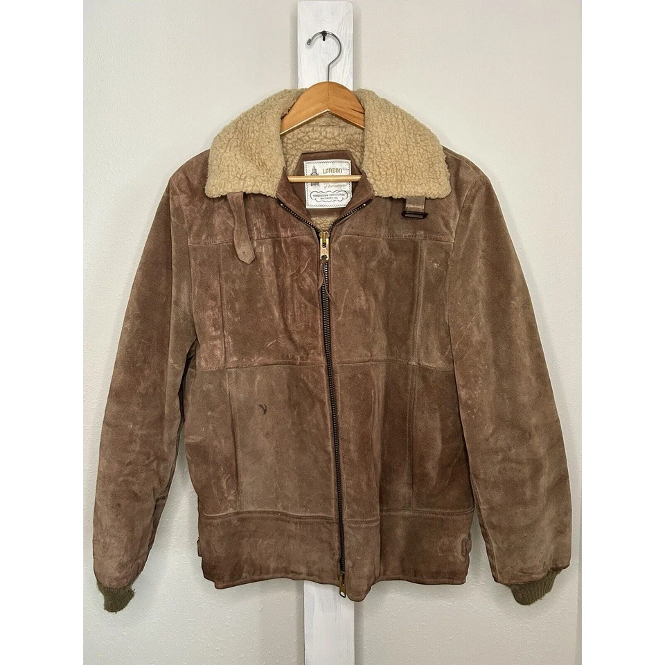 Vintage London Fog Suede Leather Bomber Jacket Sherpa Mens Sz 42 Rancher Flight - Image 1 of 4