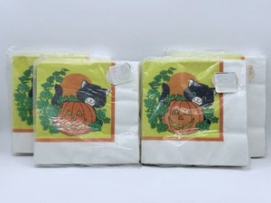 Vintage Gibson Party Papiere Getränk Servietten 4er Pack Halloween schwarze Katze NEU VERSIEGELT - Bild 1 von 18