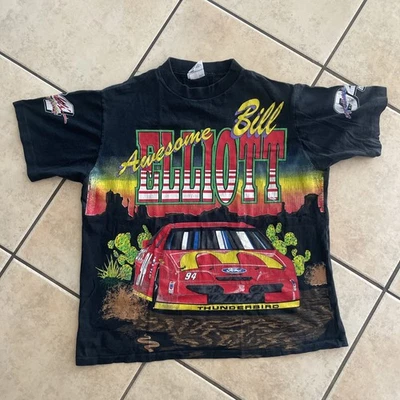 Vintage 1995 Bill Elliott Dawsonville Gang McDonalds NASCAR T-Shirt USA 90s AOP - Image 1 of 4