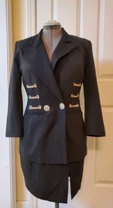 Vintage Criscione New York Cache 2PC Black Doublebreasted Skirt Suit Size X/XS - Picture 1 of 18