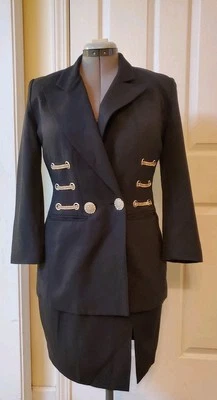 Vintage Criscione New York Cache 2PC Black Doublebreasted Skirt Suit Size X/XS - Image 1 of 4