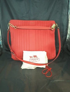 COACH Madison Pintuck Hobo Leather Shoulder Bag Red 27881 Dust Bag 15"X3"X14" - Picture 1 of 13