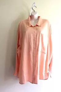H&M Womens XL Runs 2X Plus Peach 100% Linen Shirt Button Up Collar Long Sleeve - Picture 1 of 6