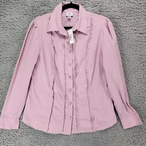 Worthington Shirt Womens Large Purple Long Sleeve Button Up Ruffle Blouse NWT - Picture 1 of 9