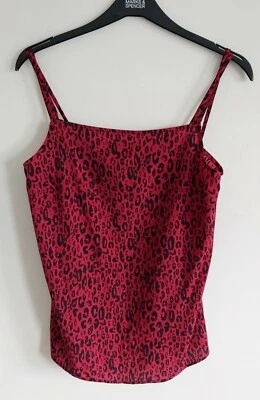NEW M&S LADIES UK 10 ANIMAL PRINT SQUARE NECK VEST TOP RED MIX - Image 1 of 4