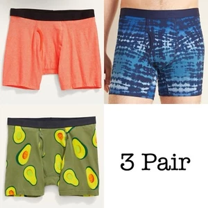 Old Navy Men's Medium ~ 3 Pair Boxer Briefs 6" Inseam Avocado Orange Tie Dye NWT - Picture 1 of 4