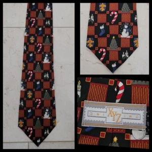 Corbata de seda vintage Navidad XYZ inc bastones de caramelo, árboles, regalos y muñecos de nieve - Imagen 1 de 6