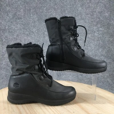 Totes Winter Snow Boots Womens 9M Corrinne Black Faux Leather Zip Faux Fur Wedge - Image 1 of 4